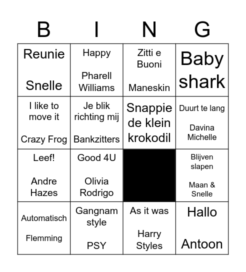 Muziek bingo Card