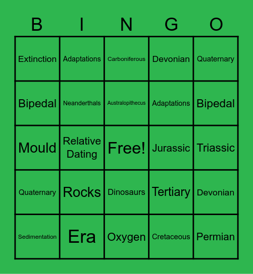 History of the Earth! Bingo Card