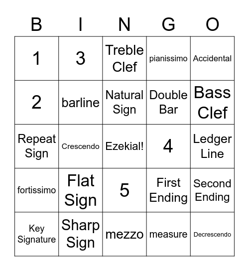 Music Terms Bingo Card