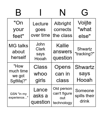 Bushwhacker Bingo Card
