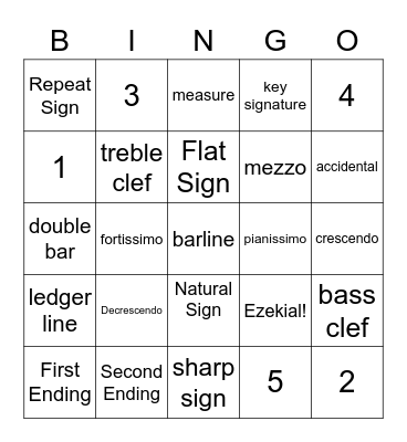 Music Terms Bingo Card