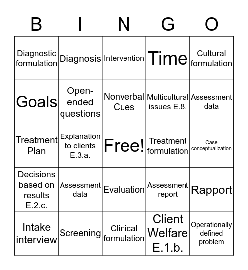 Integrating Assessment Bingo Card