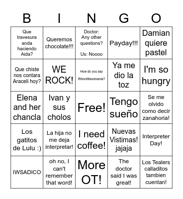 All in a day of the Interpreter Bingo Card