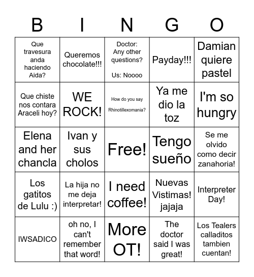 All in a day of the Interpreter Bingo Card