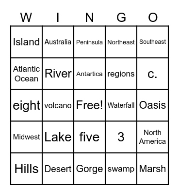 Landforms Bingo Card