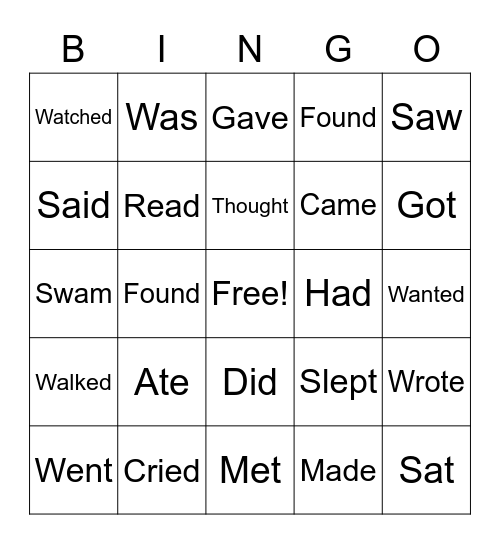 Word Bingo Card