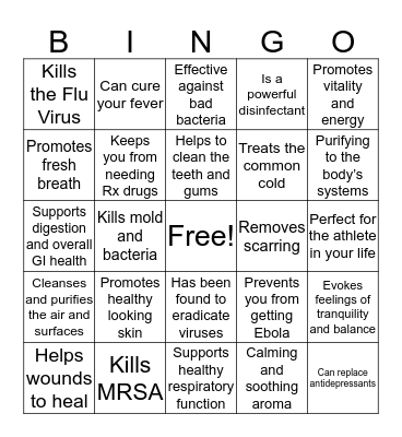 Essential Oil Claim Compliance Bingo Card