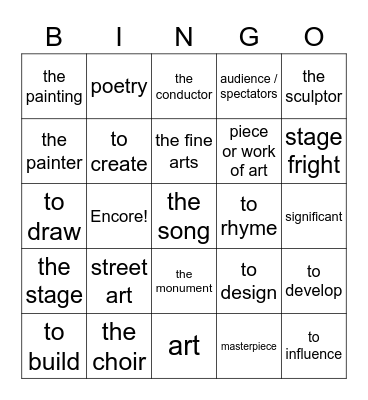 Musik und Kunst Bingo Card