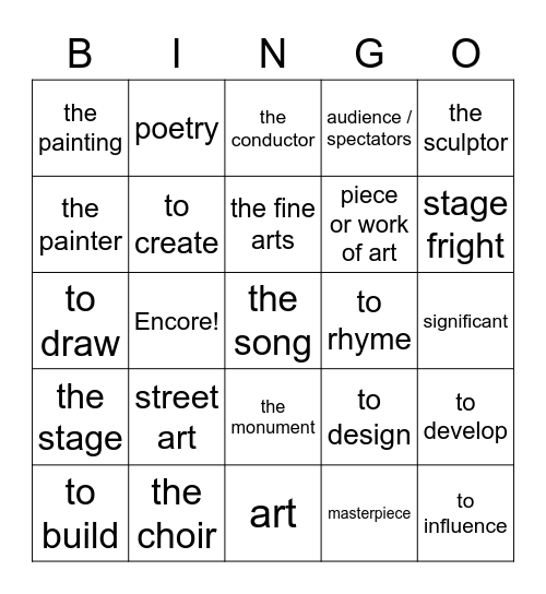 Musik und Kunst Bingo Card