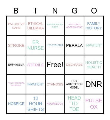 Nursing Bingo! Bingo Card