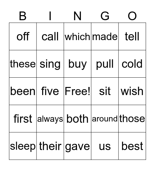 2nd Grade Dulch Sight Words Bingo Card