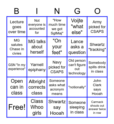Bushwhacker Bingo Card