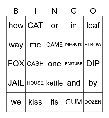 Sight Words Bingo Card