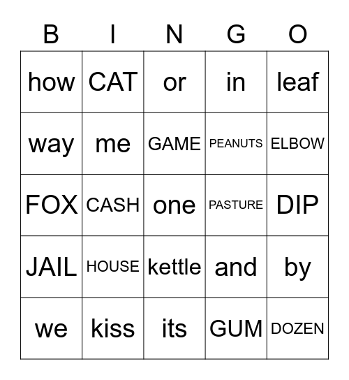 Sight Words Bingo Card