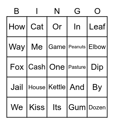 BINGO-SIGHT WORDS Bingo Card