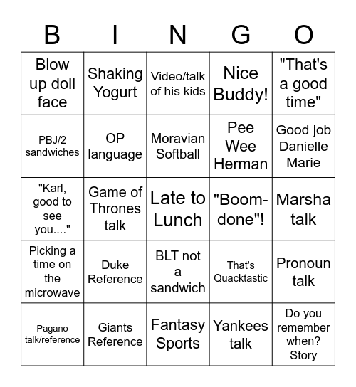 Veningo Bingo Card