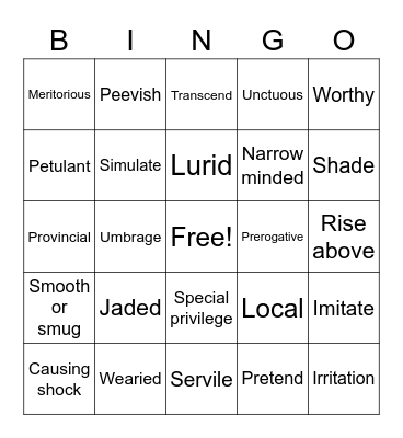 English 11 F 1B Bingo Card