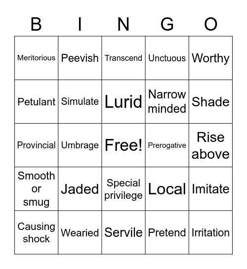 English 11 F 1B Bingo Card
