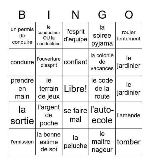 French 3 & 4 Ch. 1 (B) Bingo Card