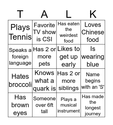 Let's Talk Bingo Card