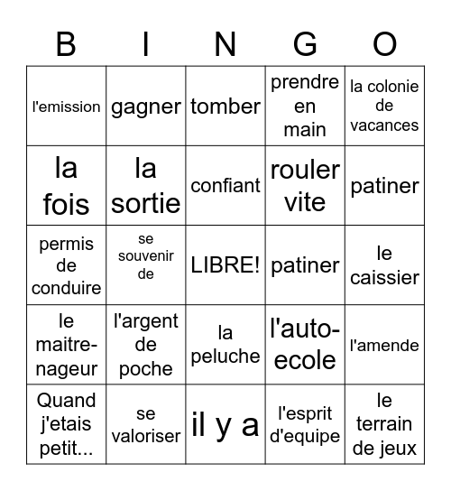FRENCH 3  & 4 - CH. 1 (B) Bingo Card
