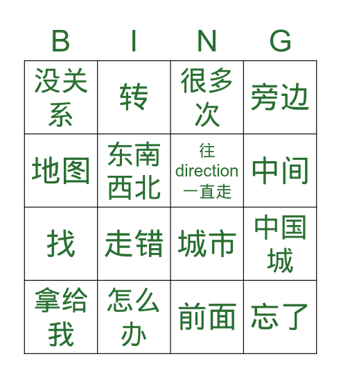 2022 中文四 L. 13 directions Bingo Card