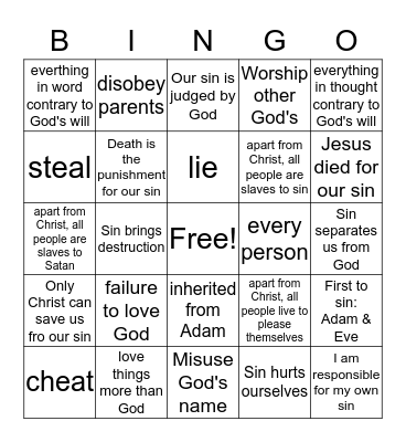 What is Sin? Bingo Card