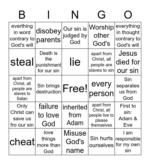 What is Sin? Bingo Card