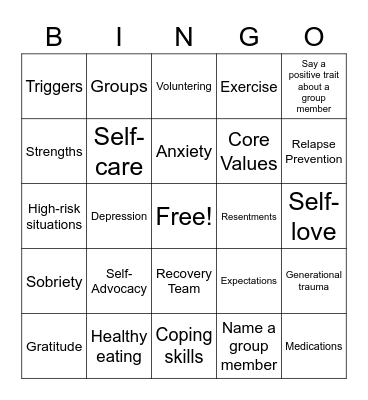 Mental Health Bingo Card