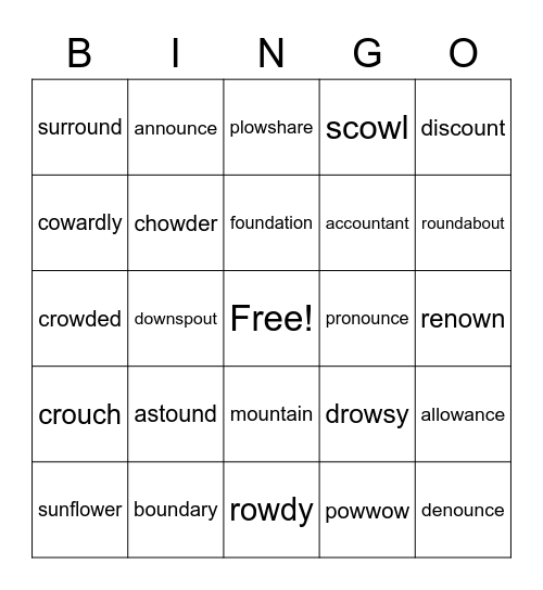 Multisyllabic ou ow Bingo Card