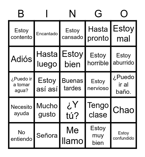 Greetings, YOU, How are you? Classroom Expressions Bingo Card