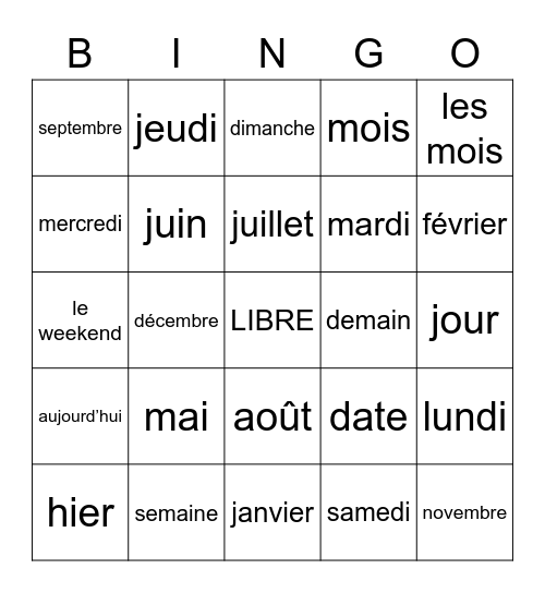 Le Calendrier Bingo Card