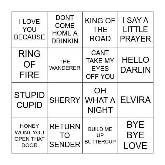 MUSIC BINGO Card