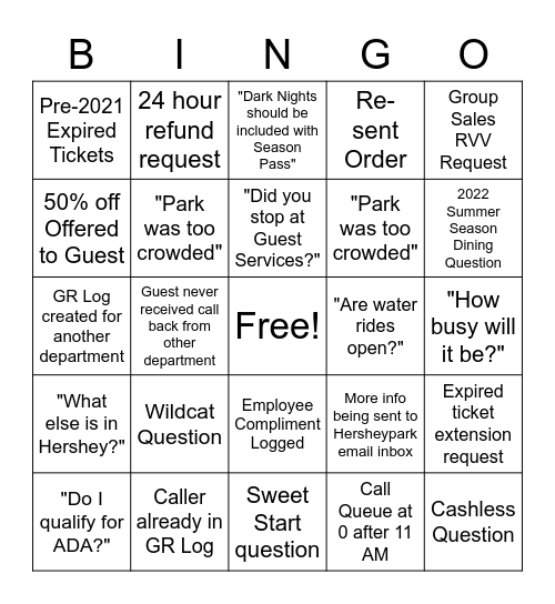 CALL CENTER BINGO Card