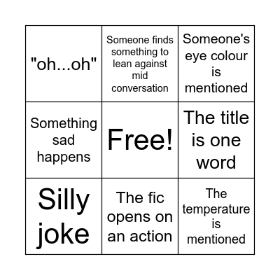 Violet's Fic Bingo Card