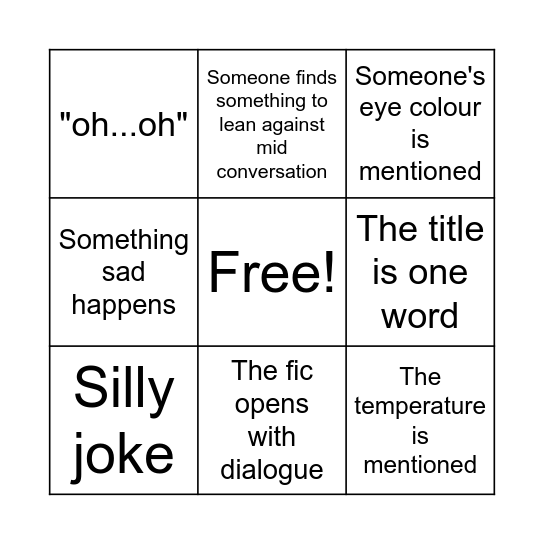 Violet's Fic Bingo Card