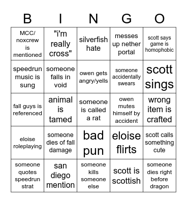 minecraft bingo card Bingo Card