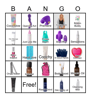 Pure Romance BANGO Bingo Card