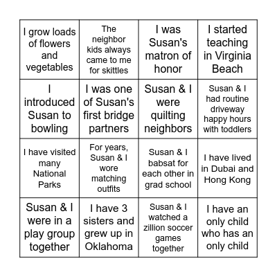 The Longtime Friends Bingo Card