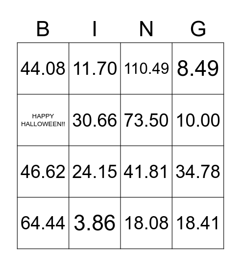 Trigonometry Bingo Card