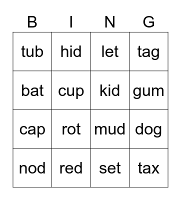 CVC Bingo Card