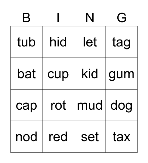 CVC Bingo Card