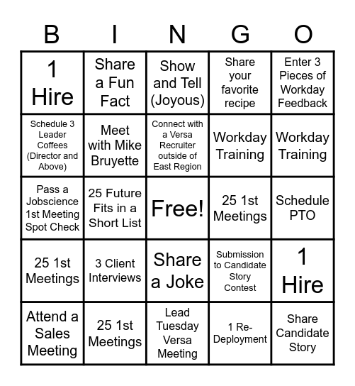 Versa Bingo Card