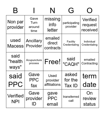 OBT Bingo Card