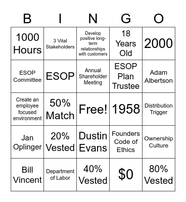 JHB ESOP BINGO Card
