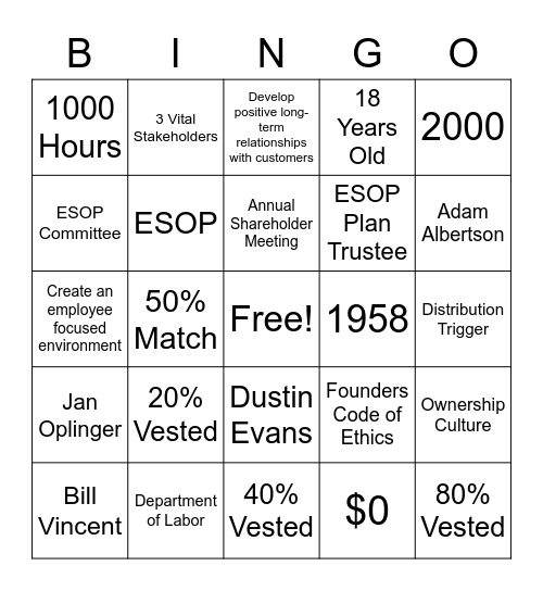 JHB ESOP BINGO Card