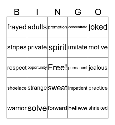 The Karate Class Mystery Bingo Card