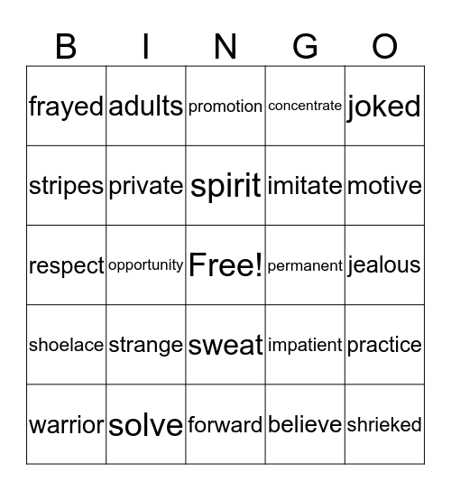 The Karate Class Mystery Bingo Card
