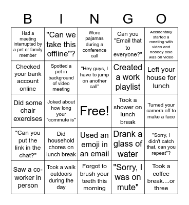 Remote Work Bingo Card