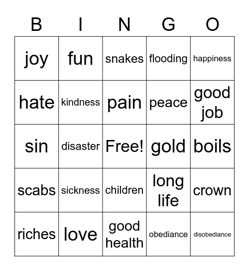 Blessings ans Cursings Bingo Card